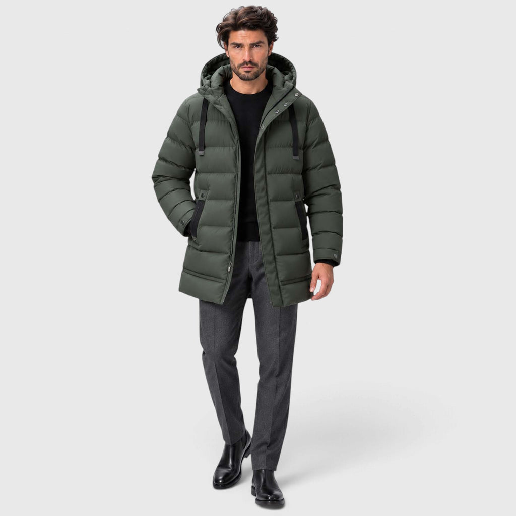 Monvaline | Men's Hooded Puffer Jacket - Warm Quilted Winter Coat