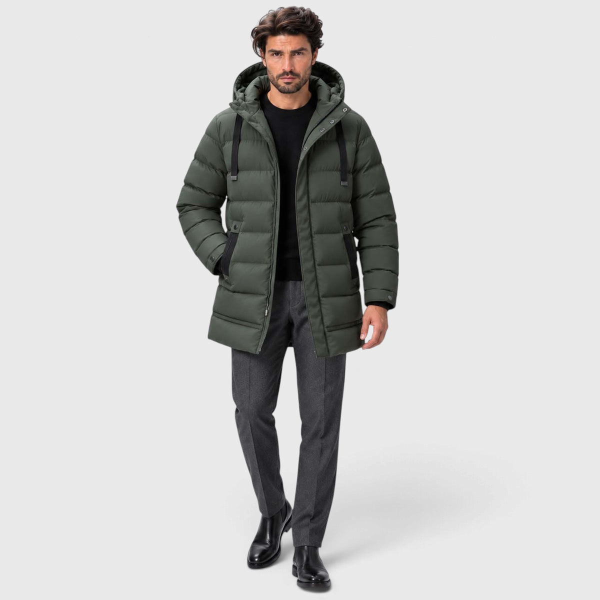 Monvaline | Men's Hooded Puffer Jacket - Warm Quilted Winter Coat
