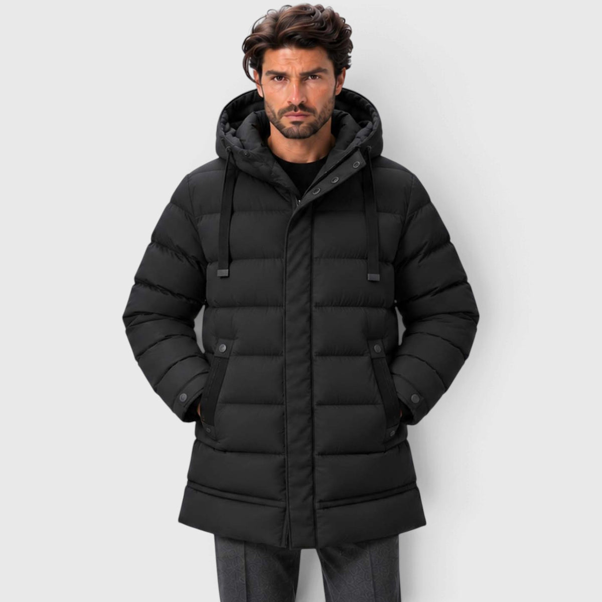 Monvaline | Men's Hooded Puffer Jacket - Warm Quilted Winter Coat