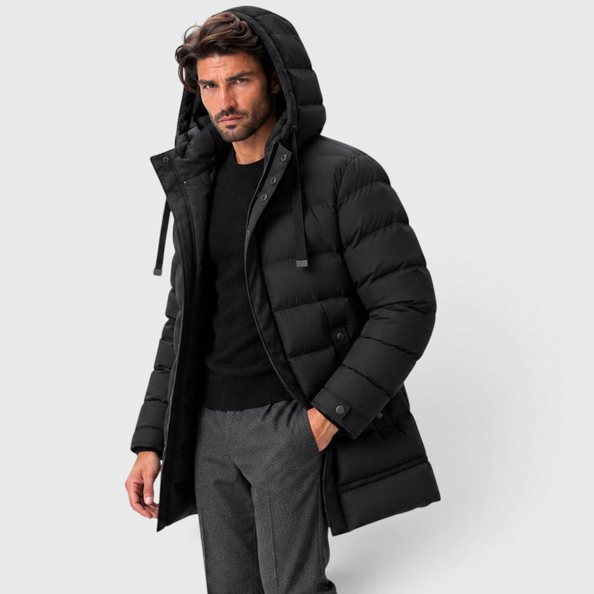 Monvaline | Men's Hooded Puffer Jacket - Warm Quilted Winter Coat
