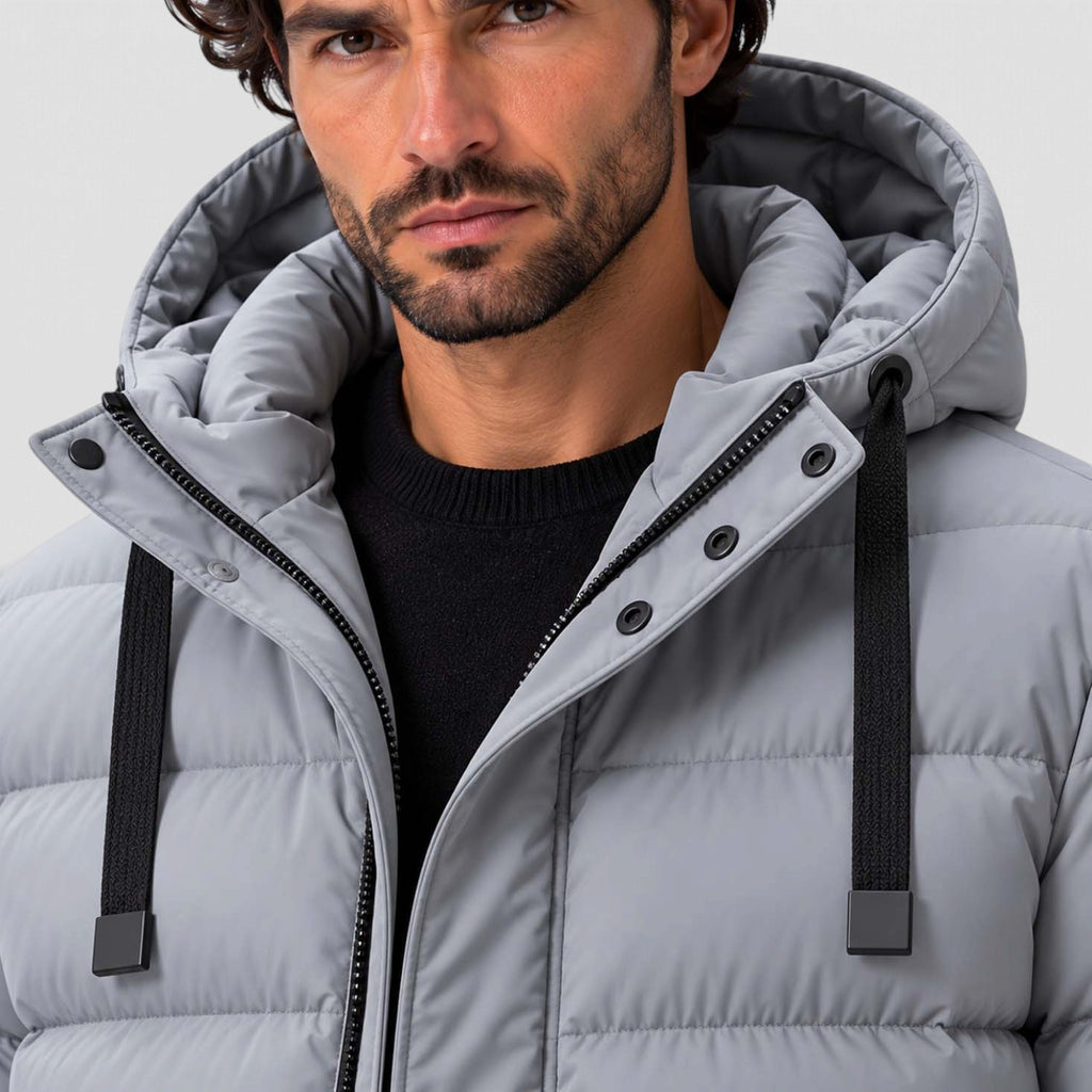 Monvaline | Men's Hooded Puffer Jacket - Warm Quilted Winter Coat