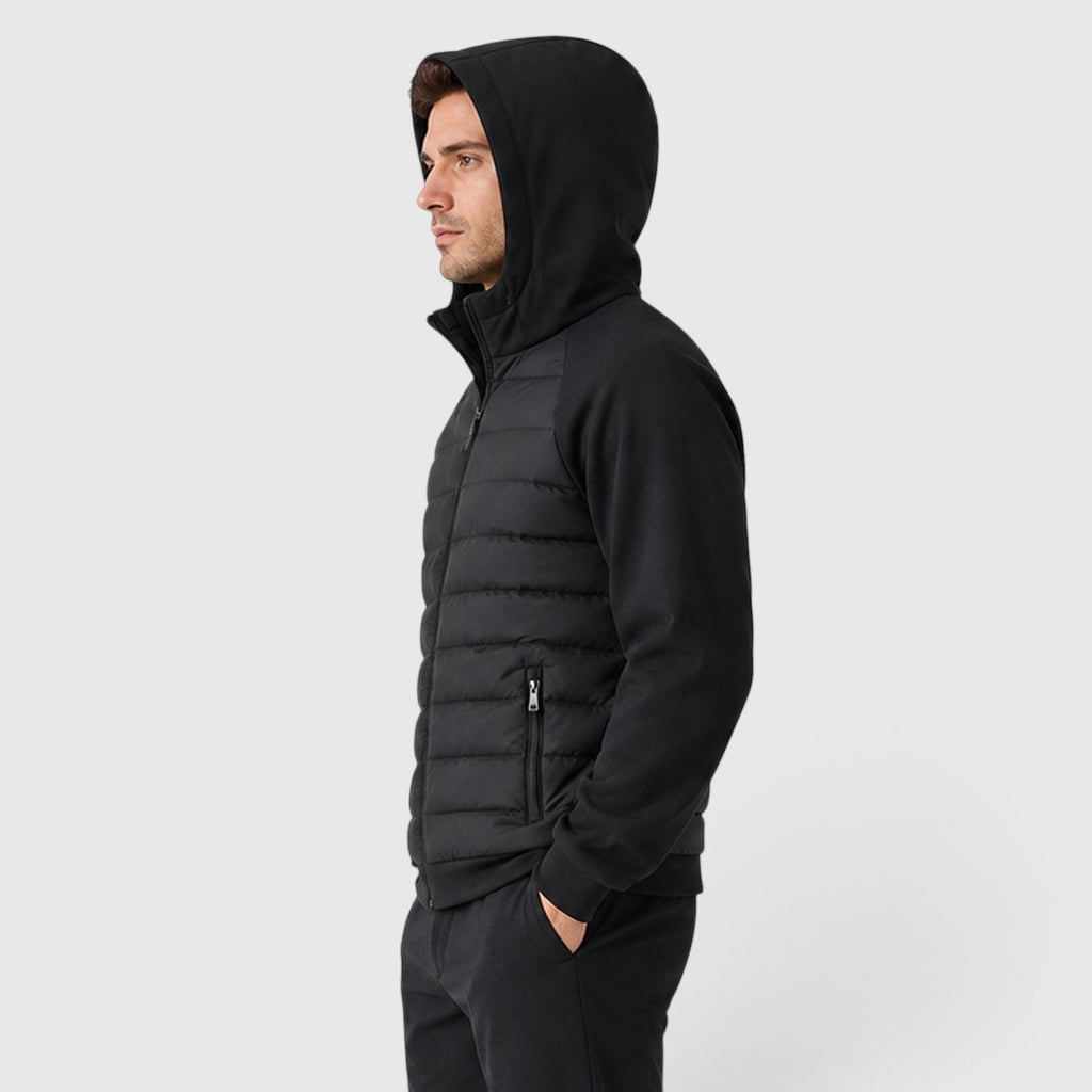 Monvaline | Men's Hooded Quilted Hybrid Jacket – Lightweight Zip Jacket