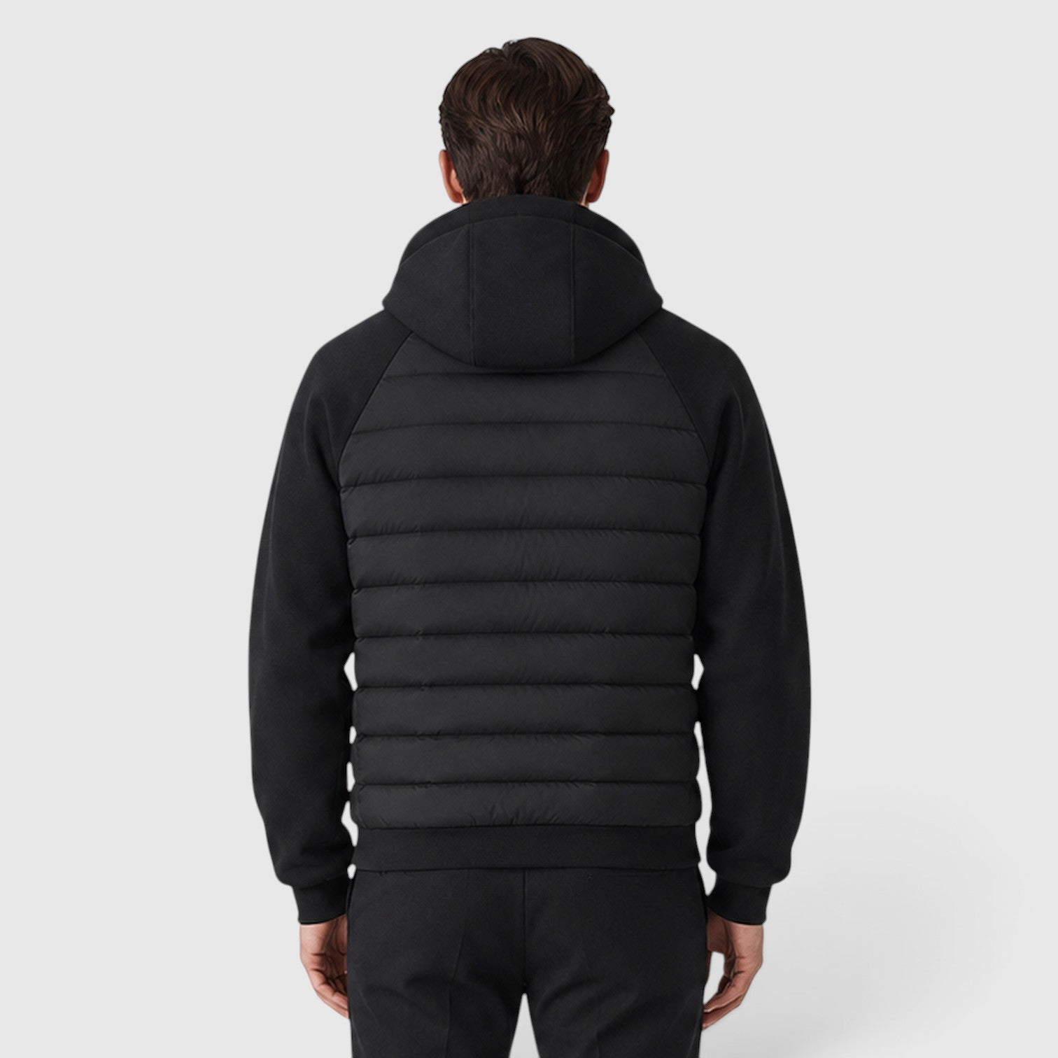Monvaline | Men's Hooded Quilted Hybrid Jacket – Lightweight Zip Jacket
