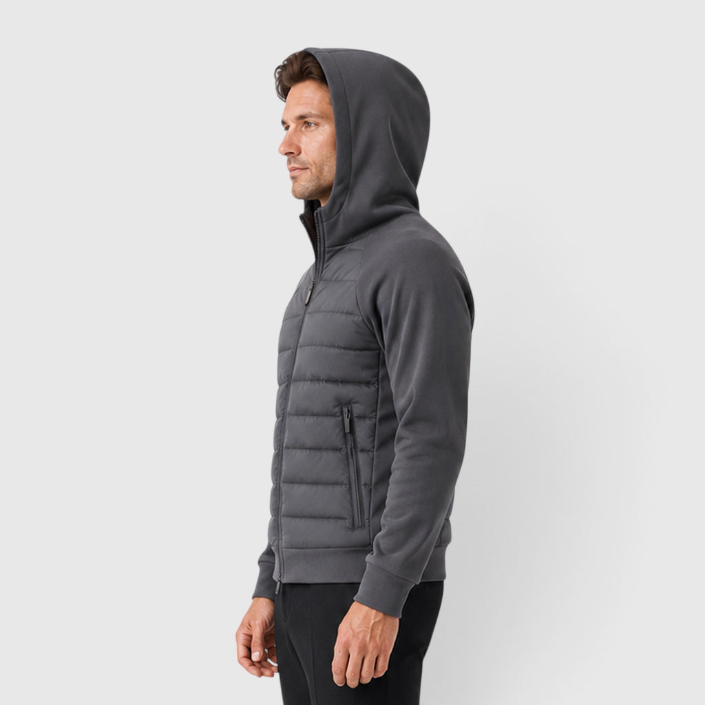 Monvaline | Men's Hooded Quilted Hybrid Jacket – Lightweight Zip Jacket