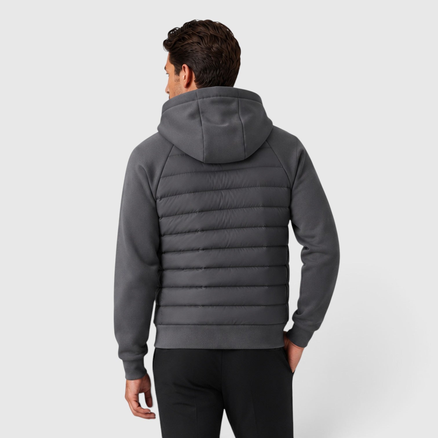 Monvaline | Men's Hooded Quilted Hybrid Jacket – Lightweight Zip Jacket