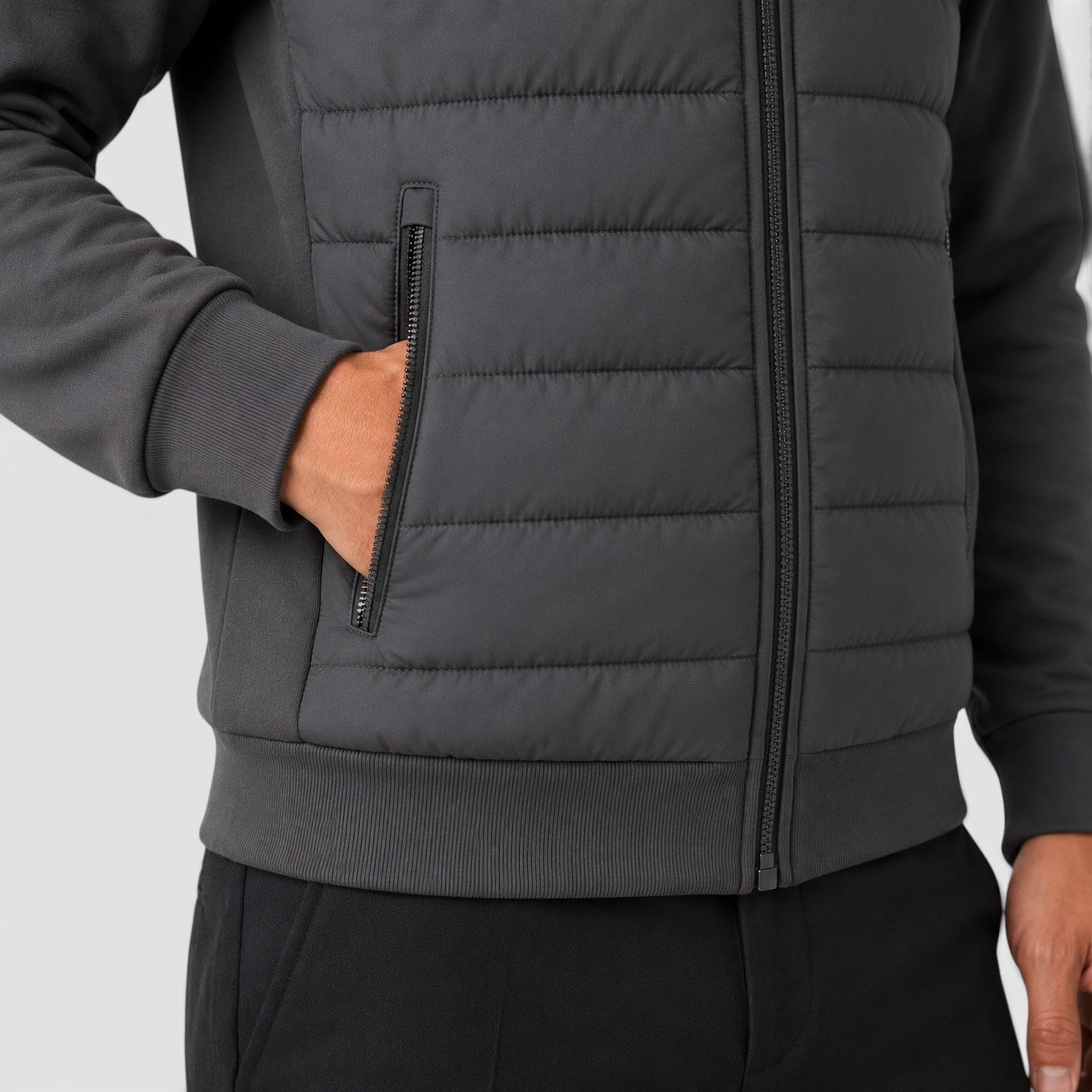 Monvaline | Men's Hooded Quilted Hybrid Jacket – Lightweight Zip Jacket