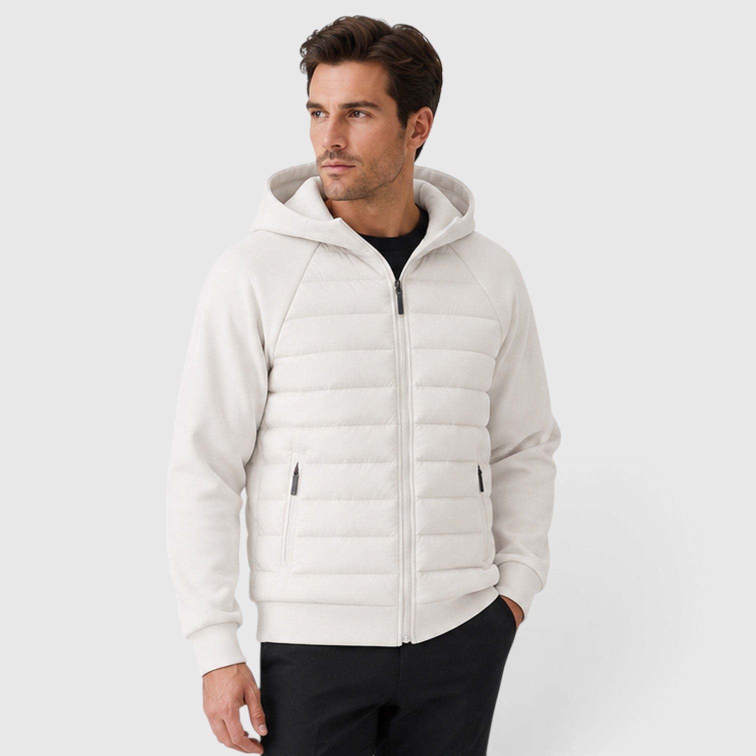 Monvaline | Men's Hooded Quilted Hybrid Jacket – Lightweight Zip Jacket
