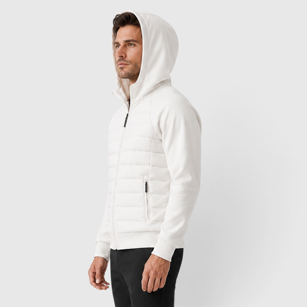 Monvaline | Men's Hooded Quilted Hybrid Jacket – Lightweight Zip Jacket