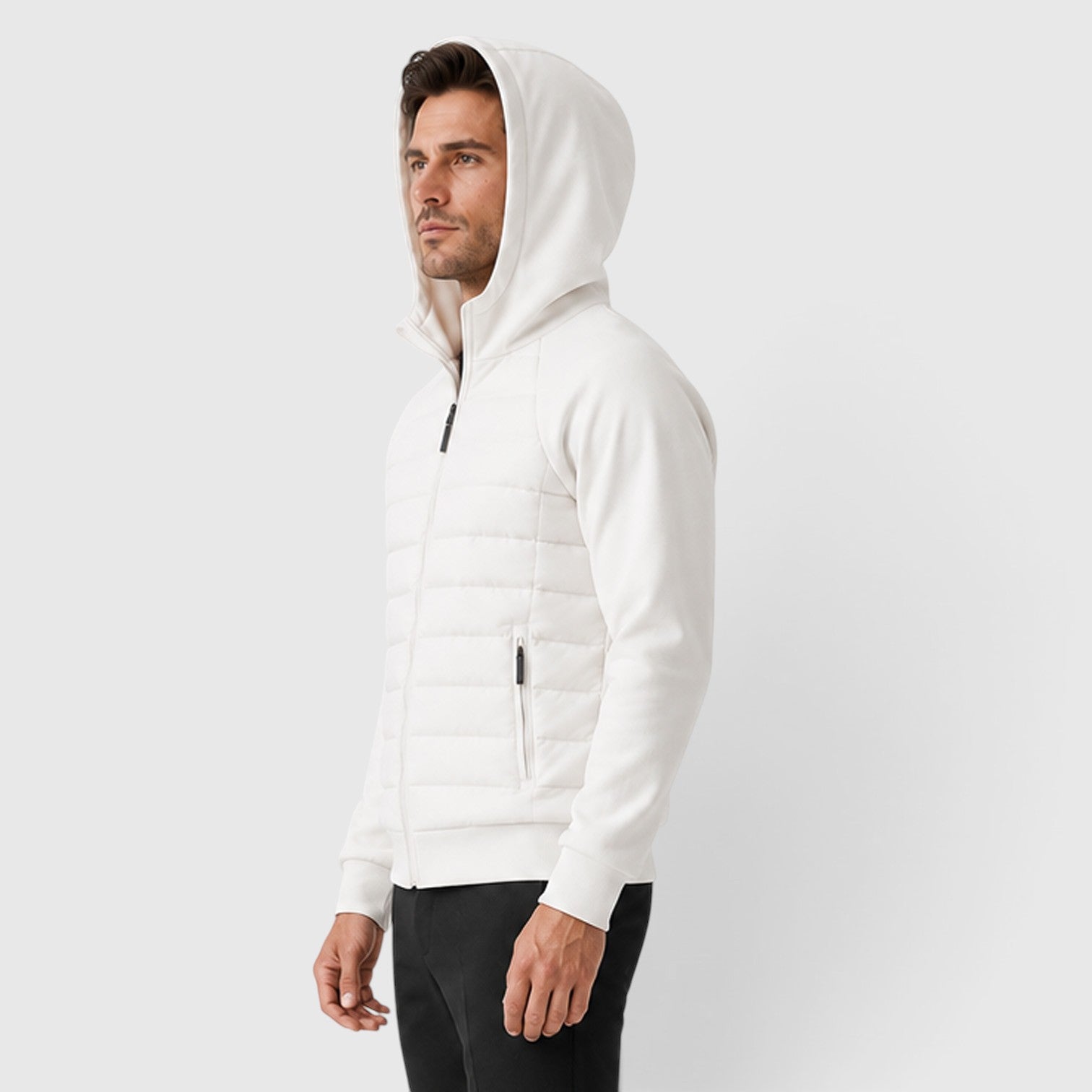 Monvaline | Men's Hooded Quilted Hybrid Jacket – Lightweight Zip Jacket