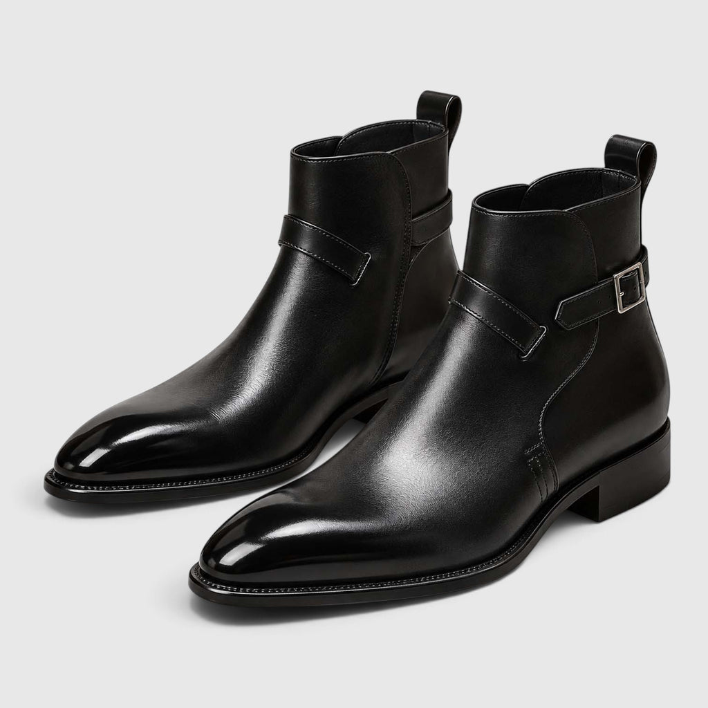 Monvaline | Men's Jodhpur Boots Genuine Leather Slip-On Black