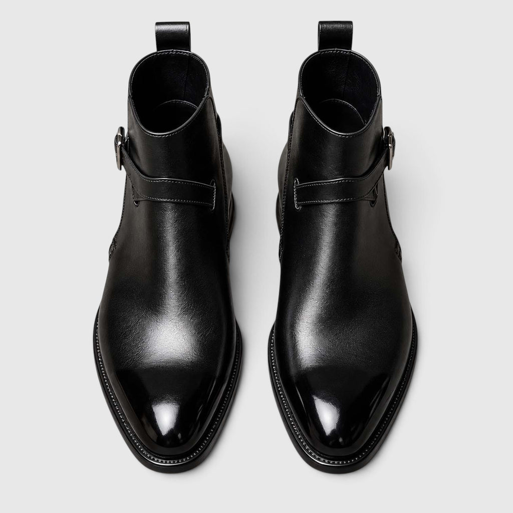 Monvaline | Men's Jodhpur Boots Genuine Leather Slip-On Black