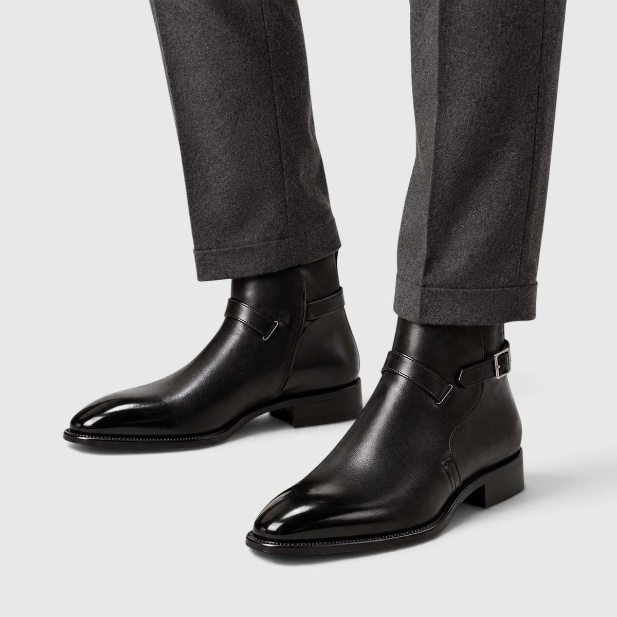 Monvaline | Men's Jodhpur Boots Genuine Leather Slip-On Black