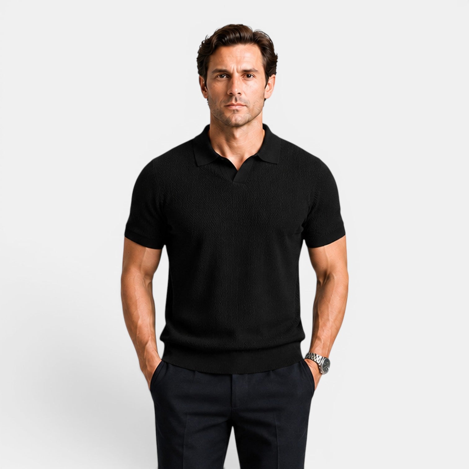 Monvaline | Men's Knit Polo Shirt Short Sleeve Business Casual Pullover