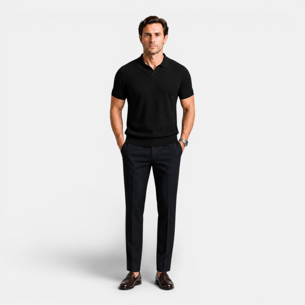 Monvaline | Men's Knit Polo Shirt Short Sleeve Business Casual Pullover