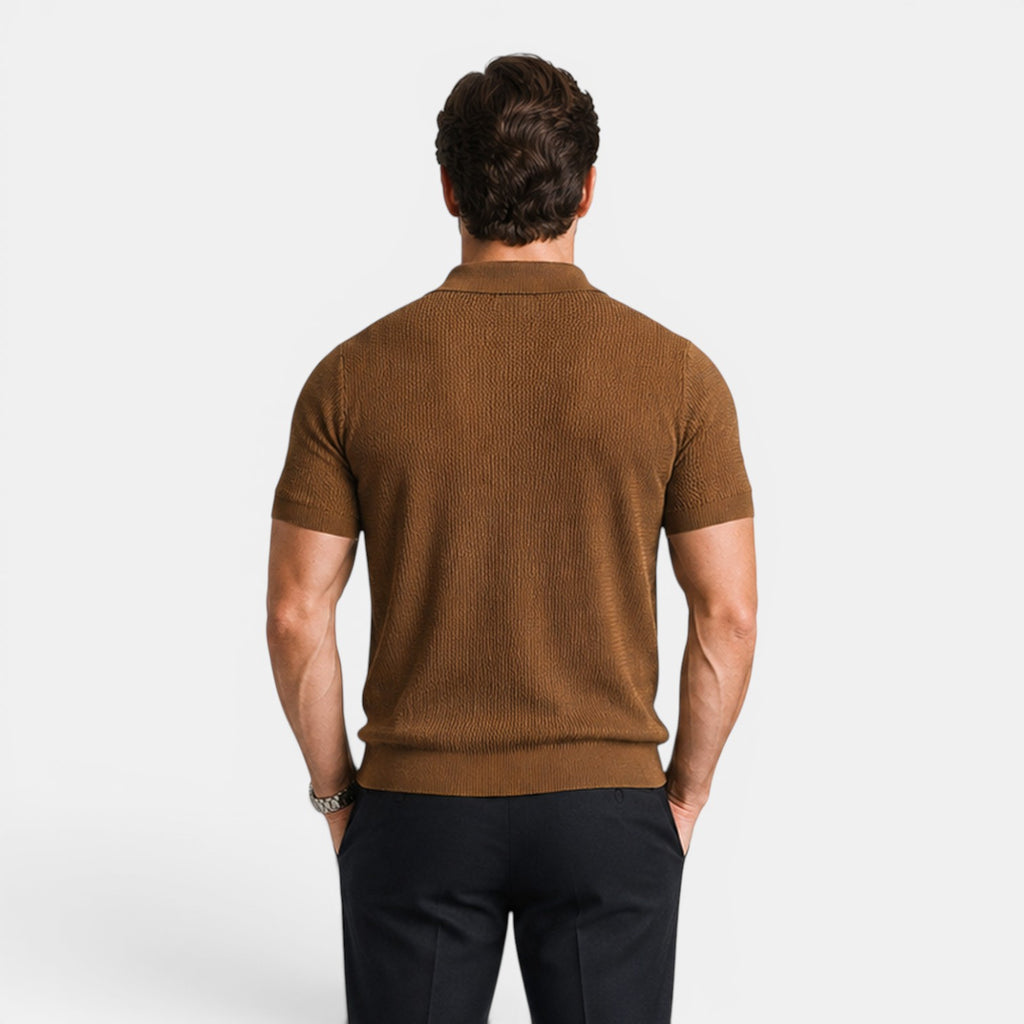 Monvaline | Men's Knit Polo Shirt Short Sleeve Business Casual Pullover