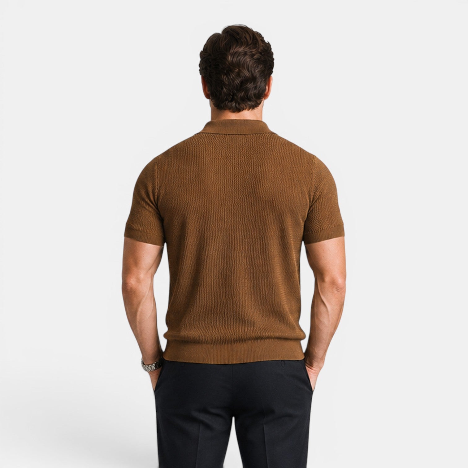 Monvaline | Men's Knit Polo Shirt Short Sleeve Business Casual Pullover