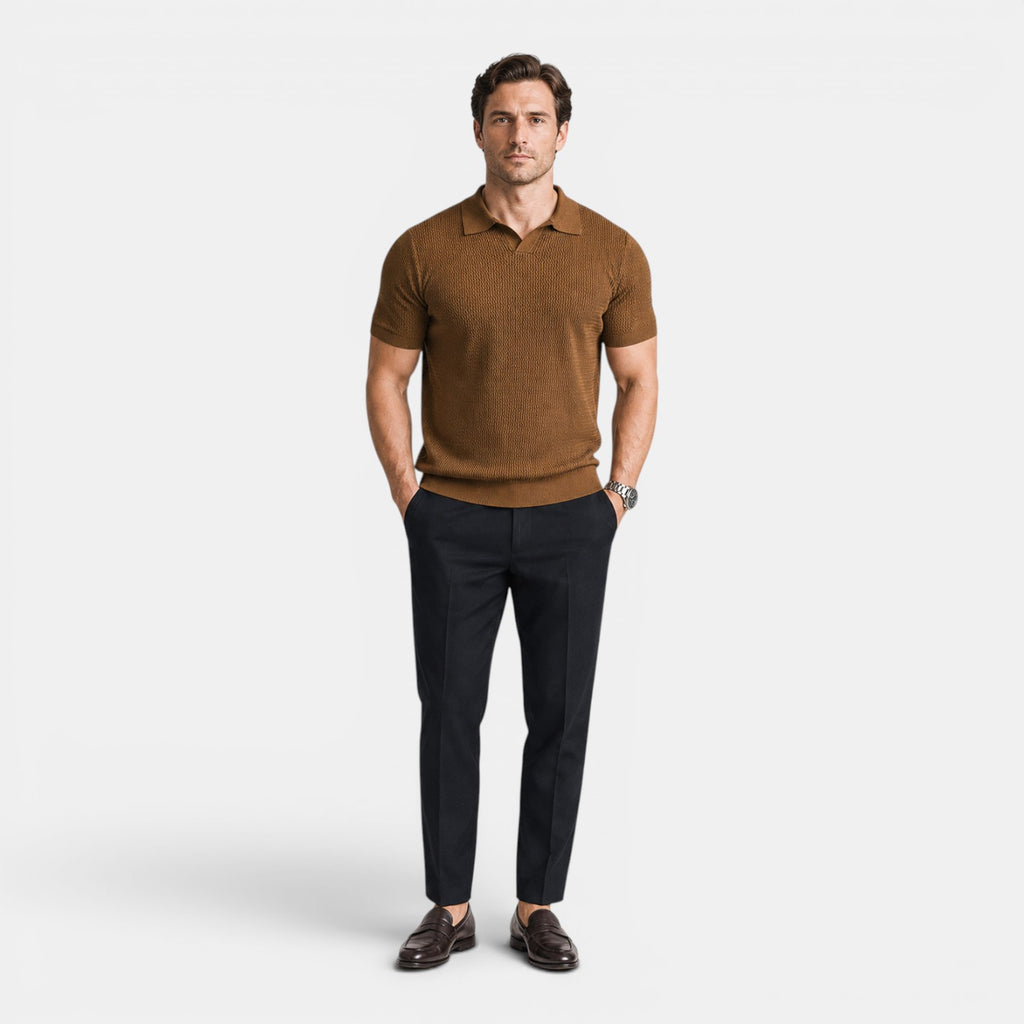 Monvaline | Men's Knit Polo Shirt Short Sleeve Business Casual Pullover