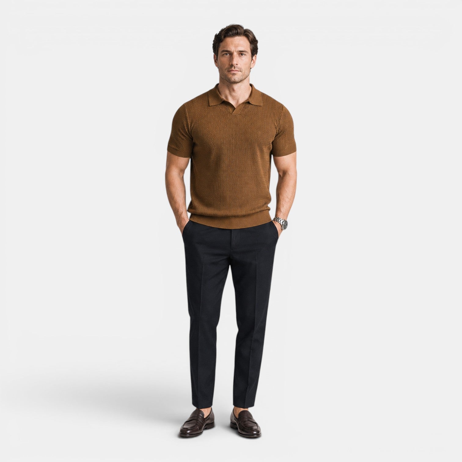Monvaline | Men's Knit Polo Shirt Short Sleeve Business Casual Pullover