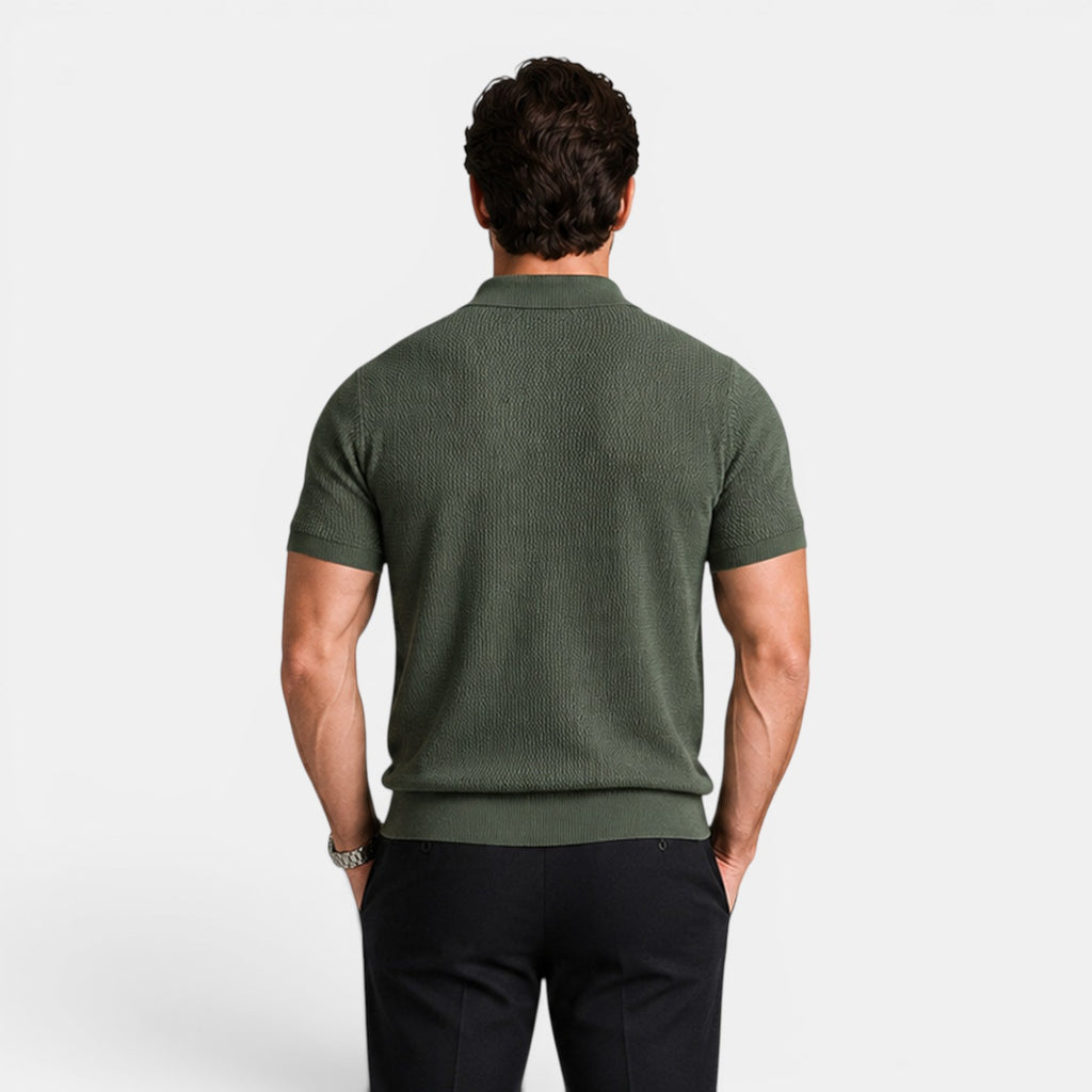 Monvaline | Men's Knit Polo Shirt Short Sleeve Business Casual Pullover