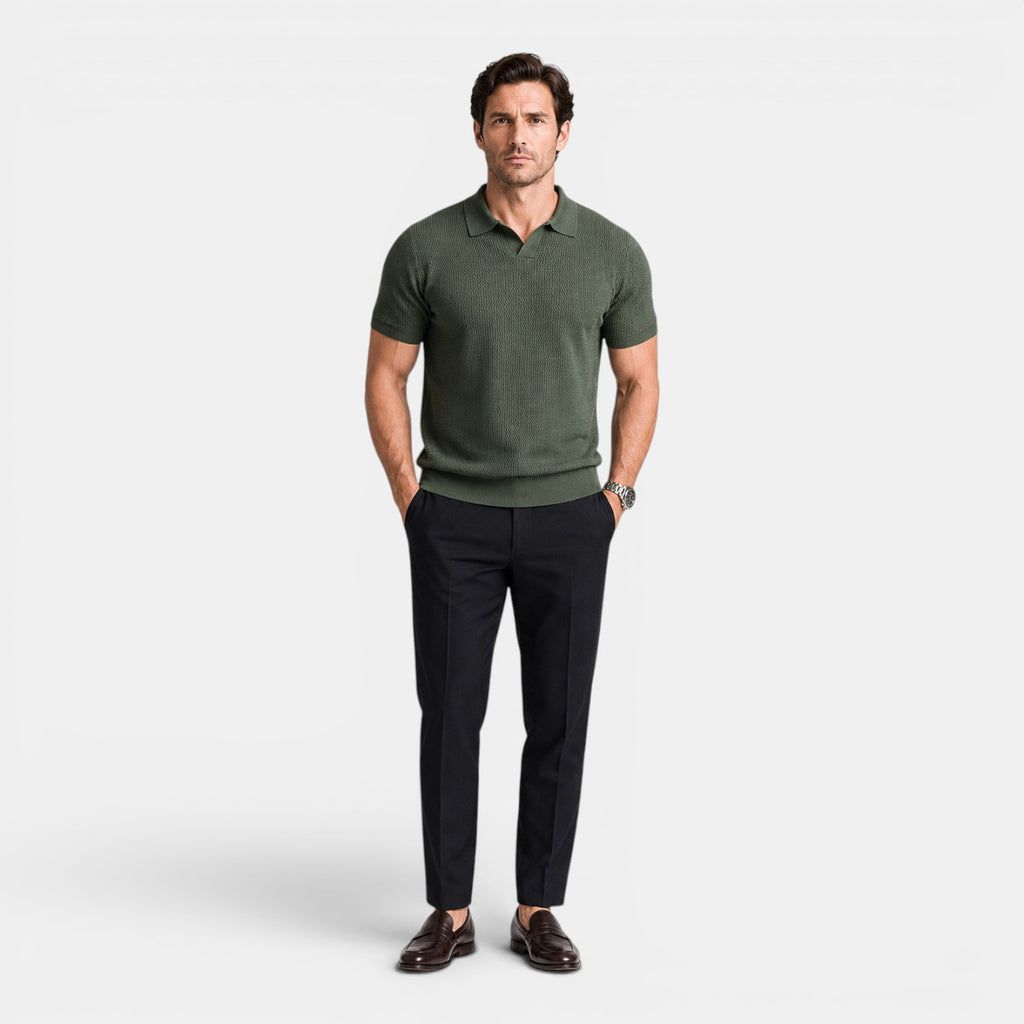 Monvaline | Men's Knit Polo Shirt Short Sleeve Business Casual Pullover