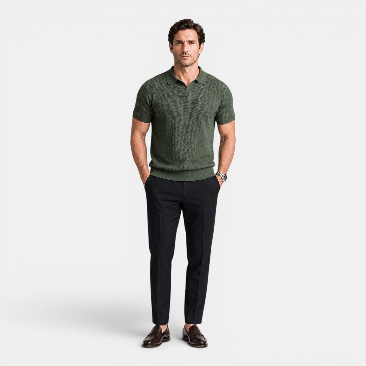 Monvaline | Men's Knit Polo Shirt Short Sleeve Business Casual Pullover