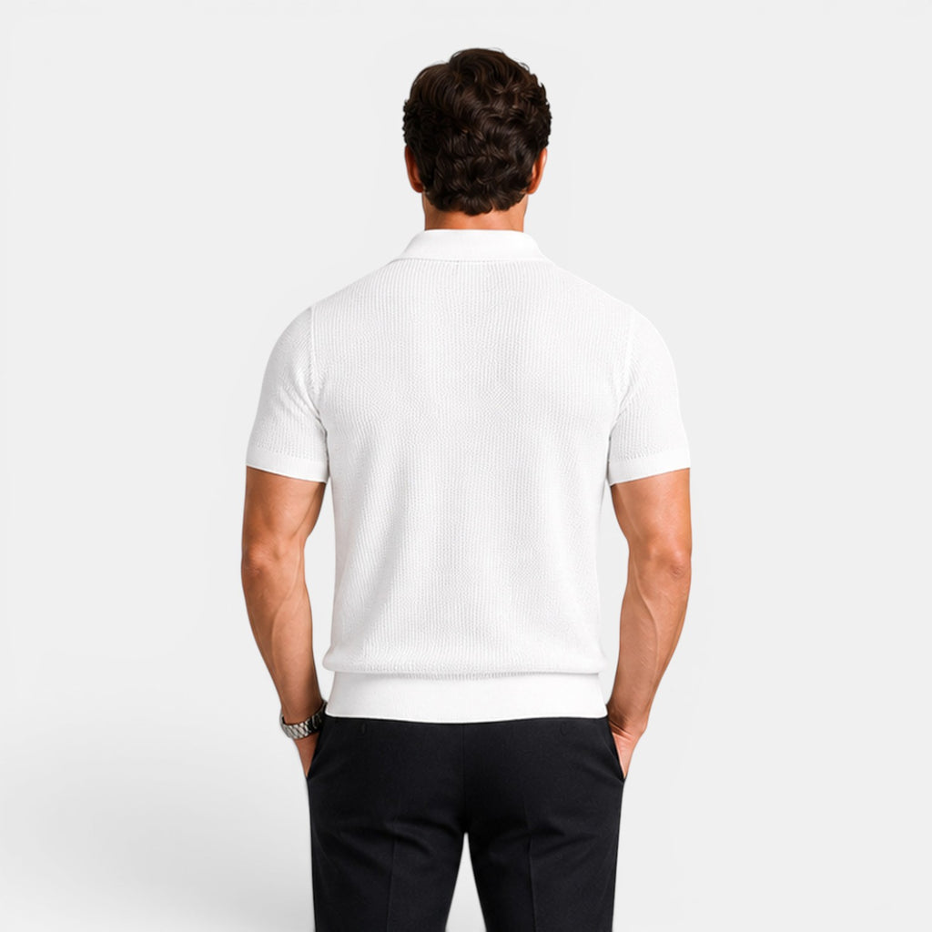 Monvaline | Men's Knit Polo Shirt Short Sleeve Business Casual Pullover