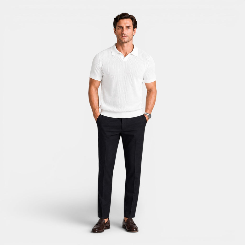Monvaline | Men's Knit Polo Shirt Short Sleeve Business Casual Pullover