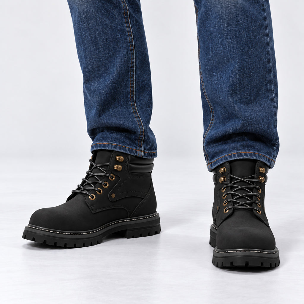 Monvaline | Men's Lace-Up Ankle Boots – Chunky Sole Winter Boots