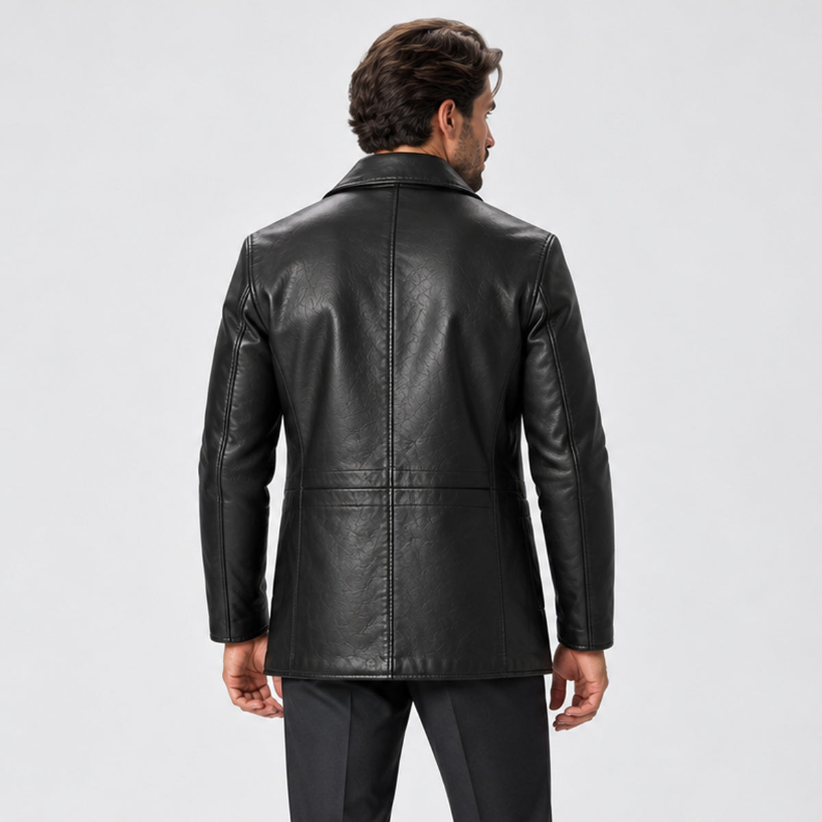 Monvaline | Men's Leather Coat Classic Button Front Mid Length