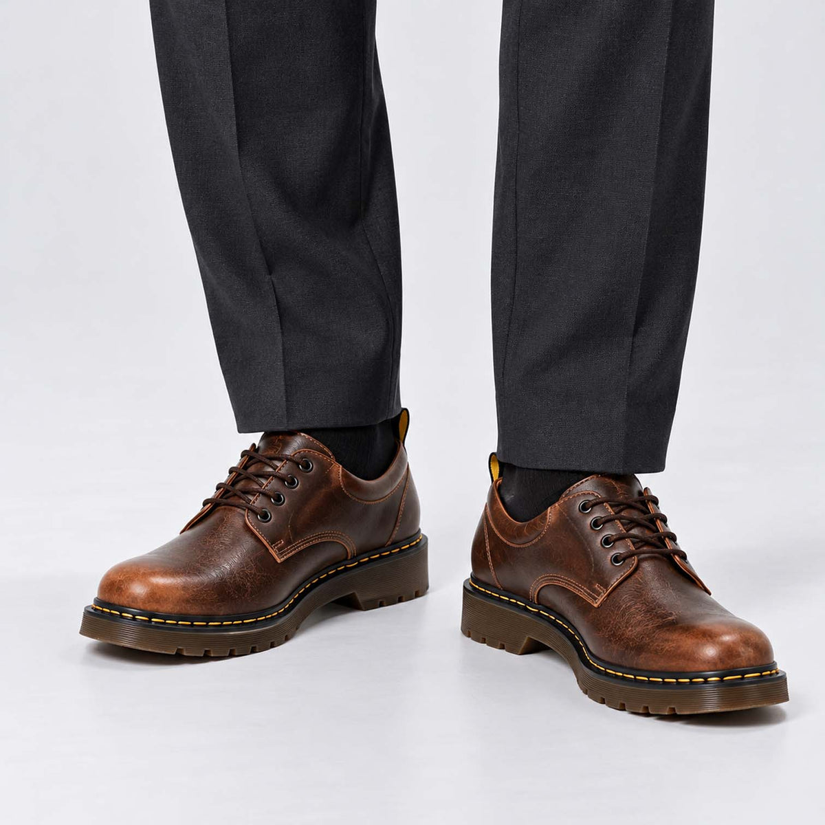 Monvaline | Men's Leather Derby Shoes – Chunky Sole Lace-Up