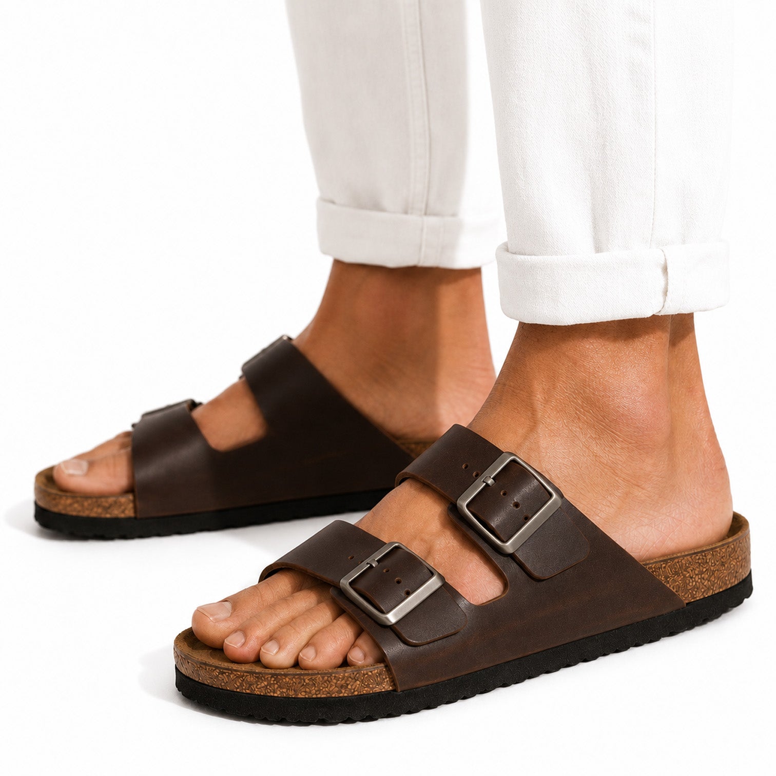 Monvaline | Men's Leather Double Buckle Sandals Comfortable Casual Summer