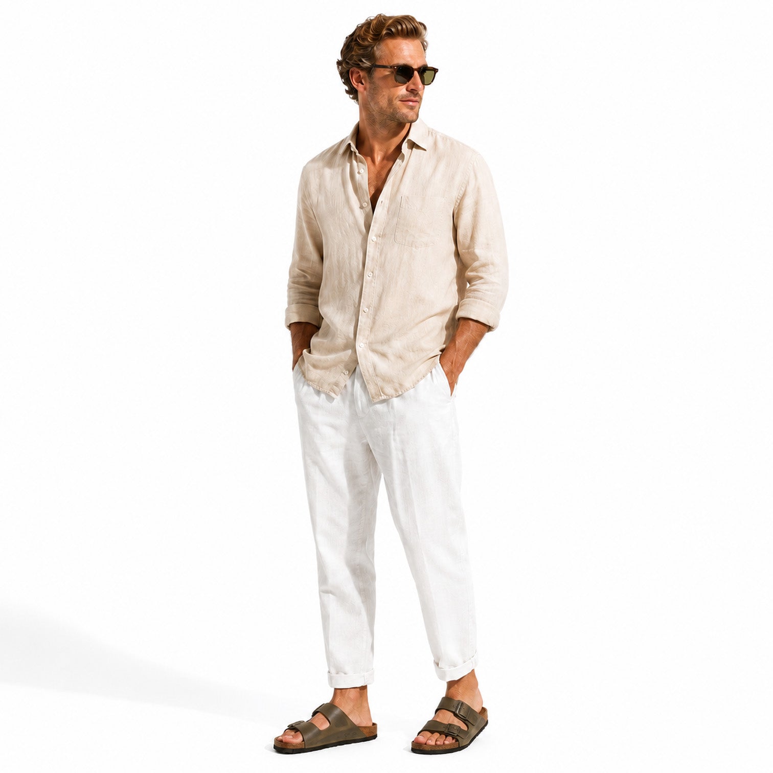 Monvaline | Men's Leather Double Buckle Sandals Comfortable Casual Summer