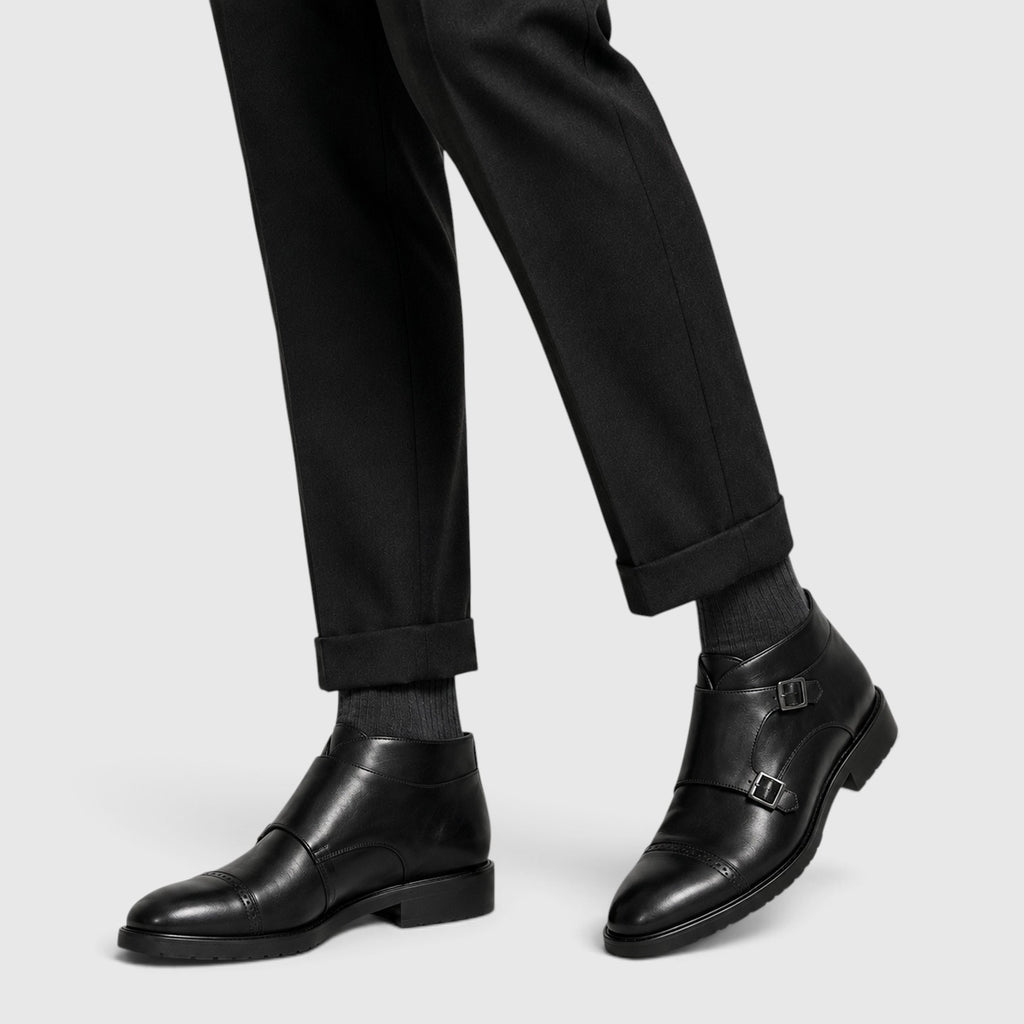Monvaline | Men's Leather Double Monk Strap Dress Boots