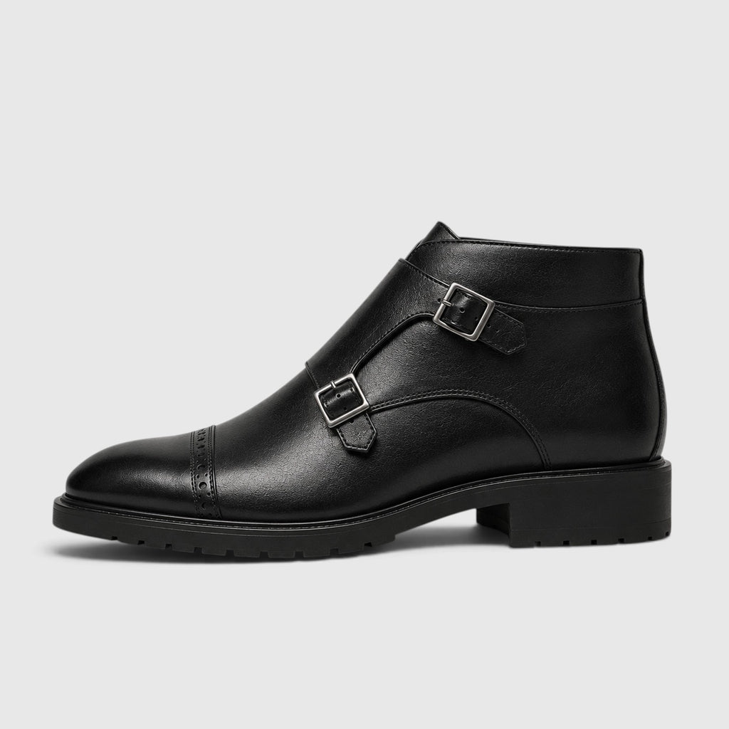 Monvaline | Men's Leather Double Monk Strap Dress Boots