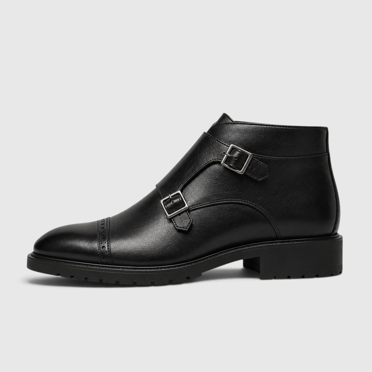 Monvaline | Men's Leather Double Monk Strap Dress Boots
