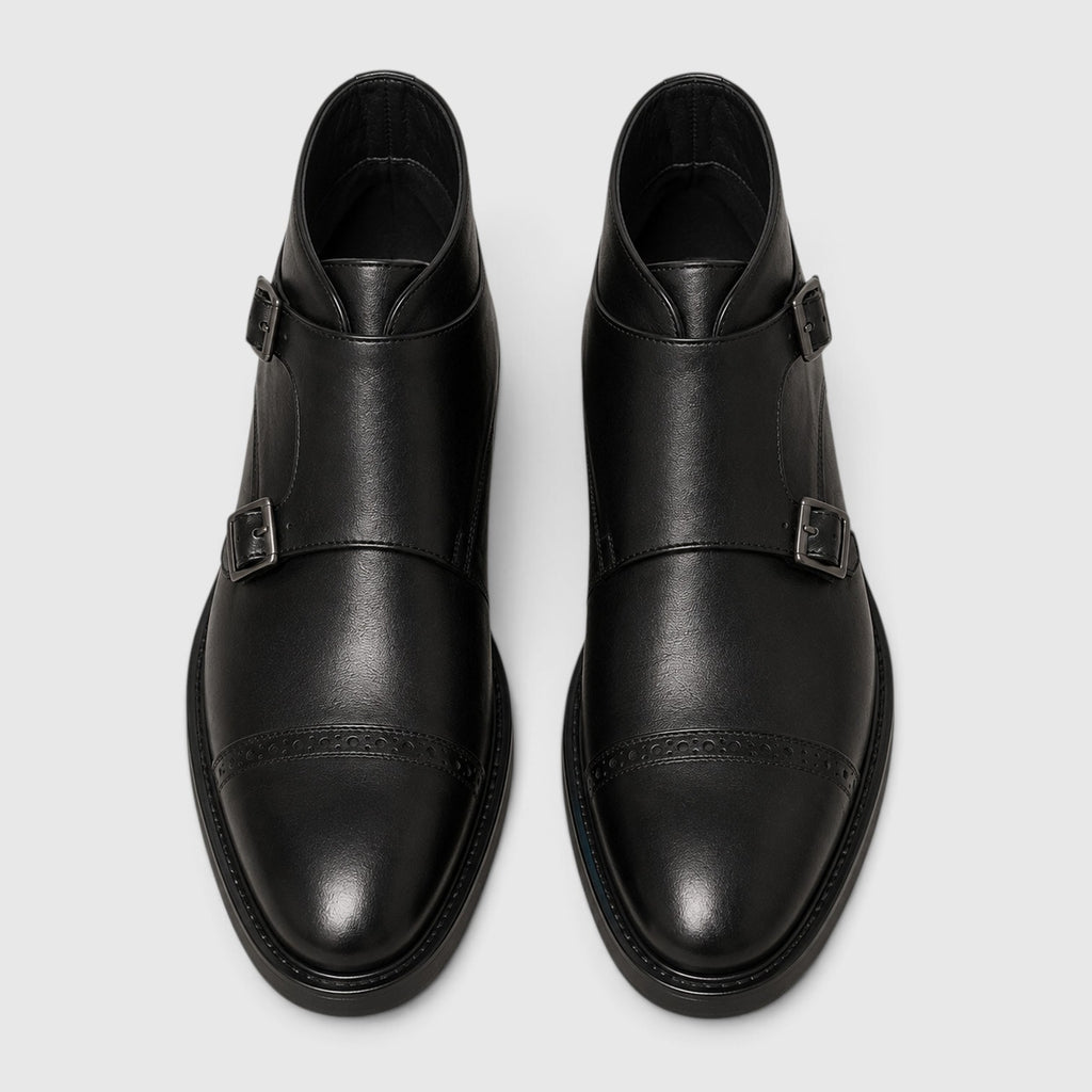 Monvaline | Men's Leather Double Monk Strap Dress Boots