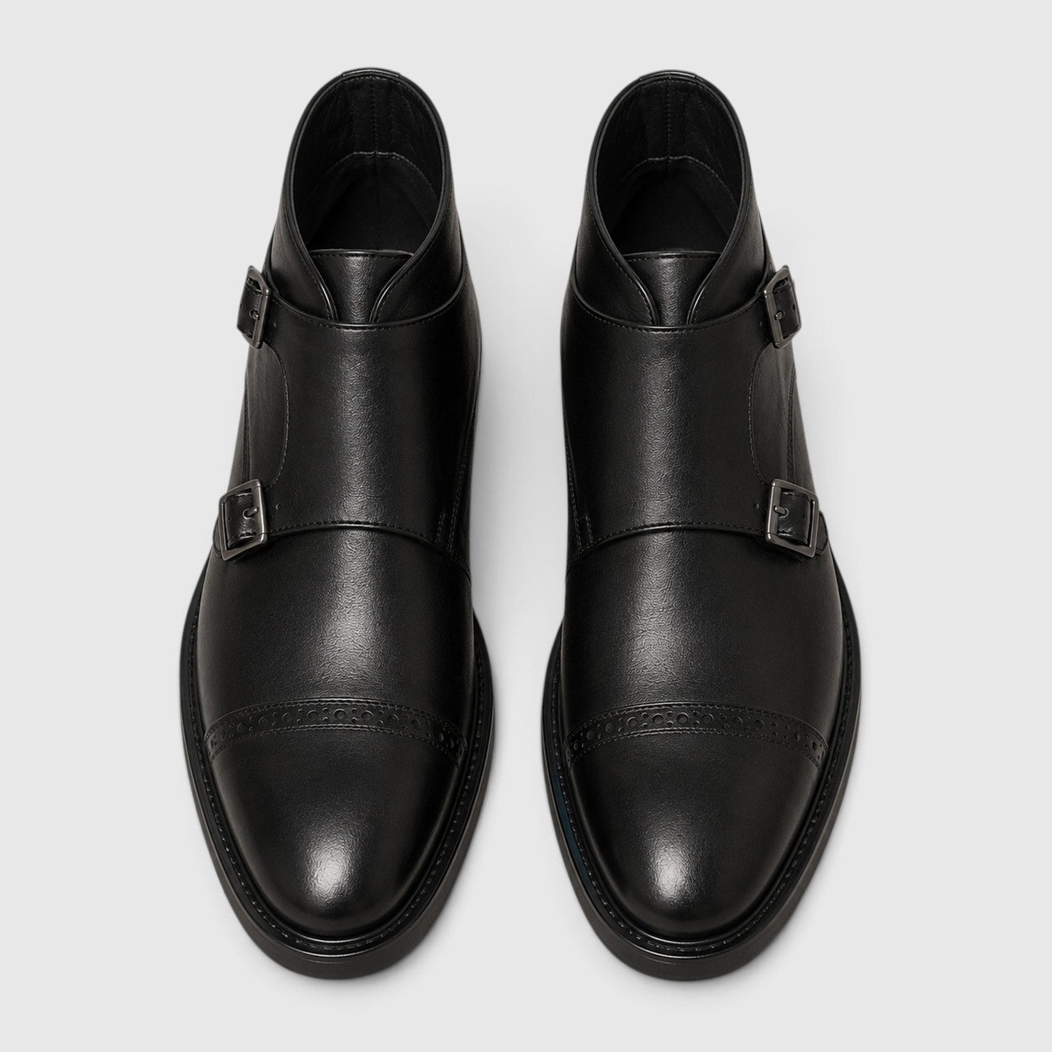 Monvaline | Men's Leather Double Monk Strap Dress Boots