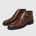 Monvaline | Men's Leather Double Monk Strap Dress Boots