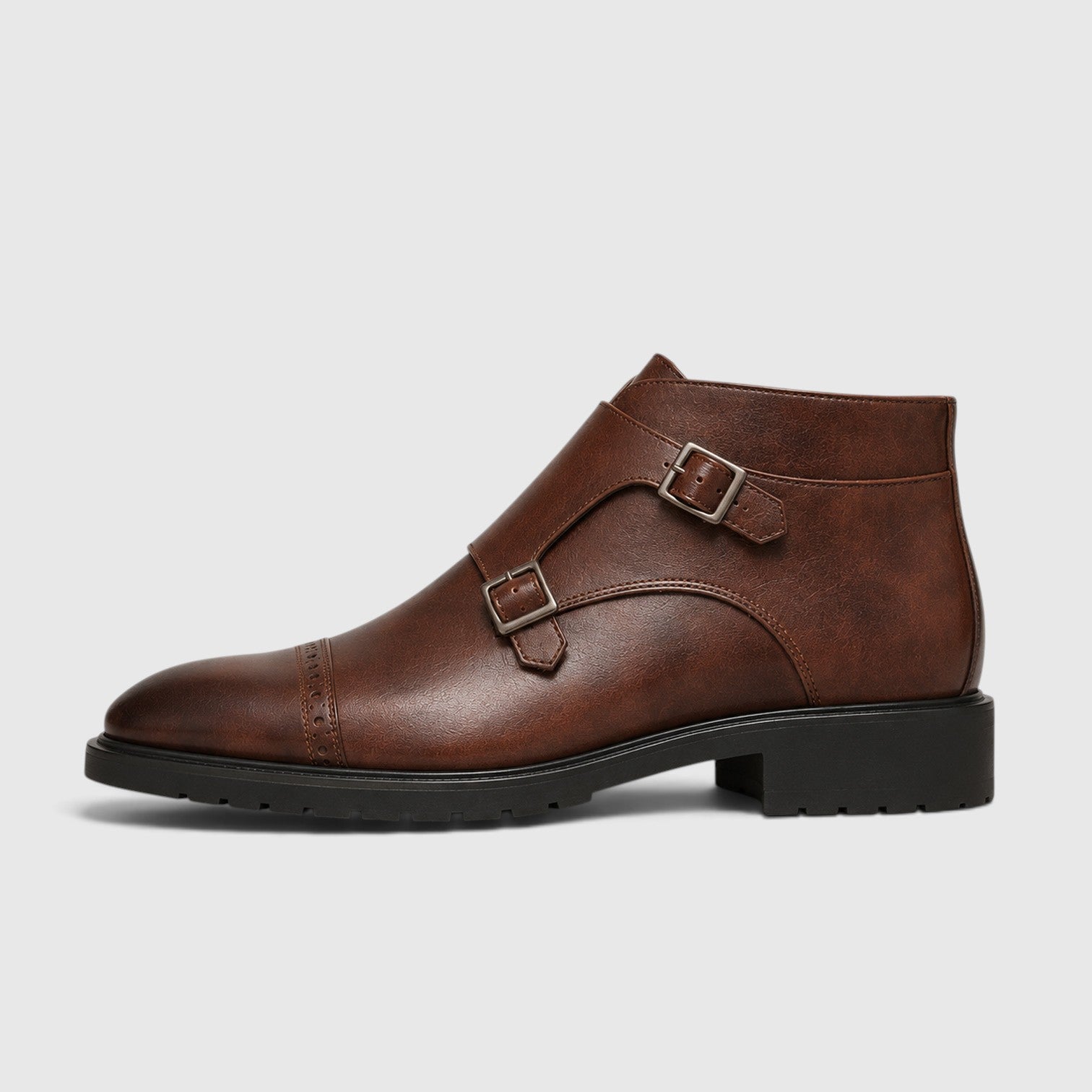 Monvaline | Men's Leather Double Monk Strap Dress Boots