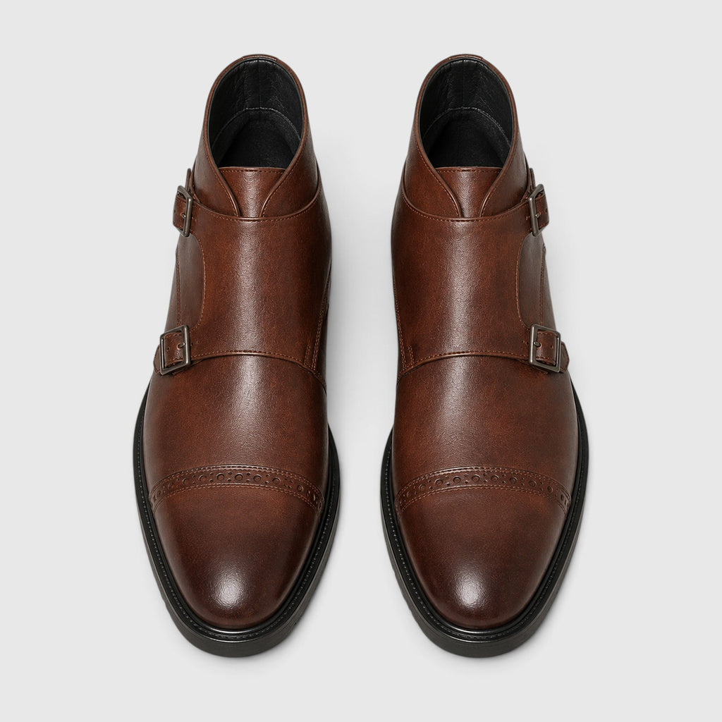 Monvaline | Men's Leather Double Monk Strap Dress Boots