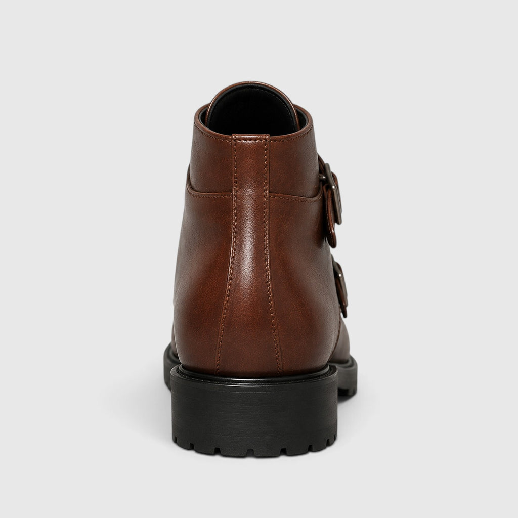Monvaline | Men's Leather Double Monk Strap Dress Boots