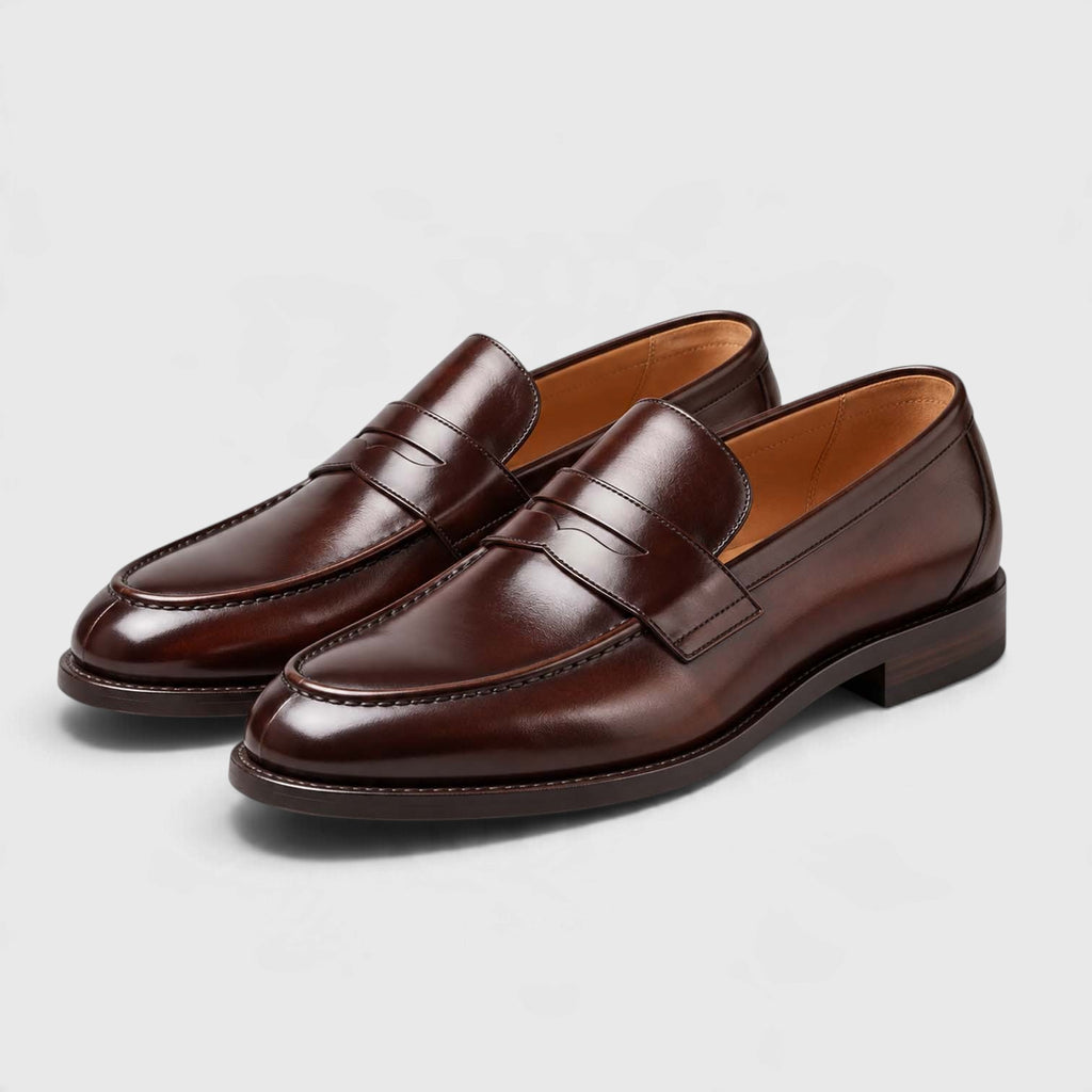 Monvaline | Men's Leather Penny Loafers Cushioned Slip-On Shoes
