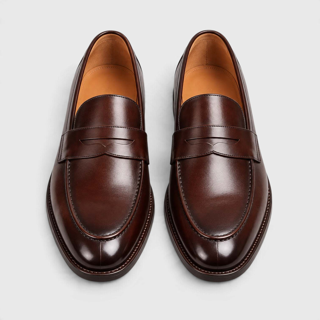 Monvaline | Men's Leather Penny Loafers Cushioned Slip-On Shoes