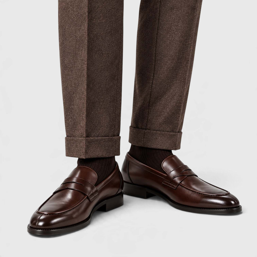 Monvaline | Men's Leather Penny Loafers Cushioned Slip-On Shoes