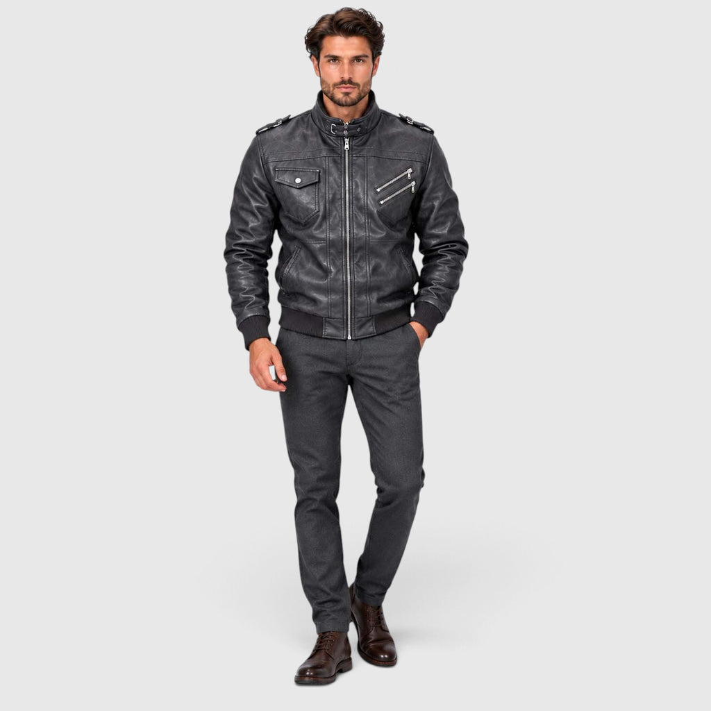 Monvaline | Men's Leather Look Jacket with Detachable Hood for Winter