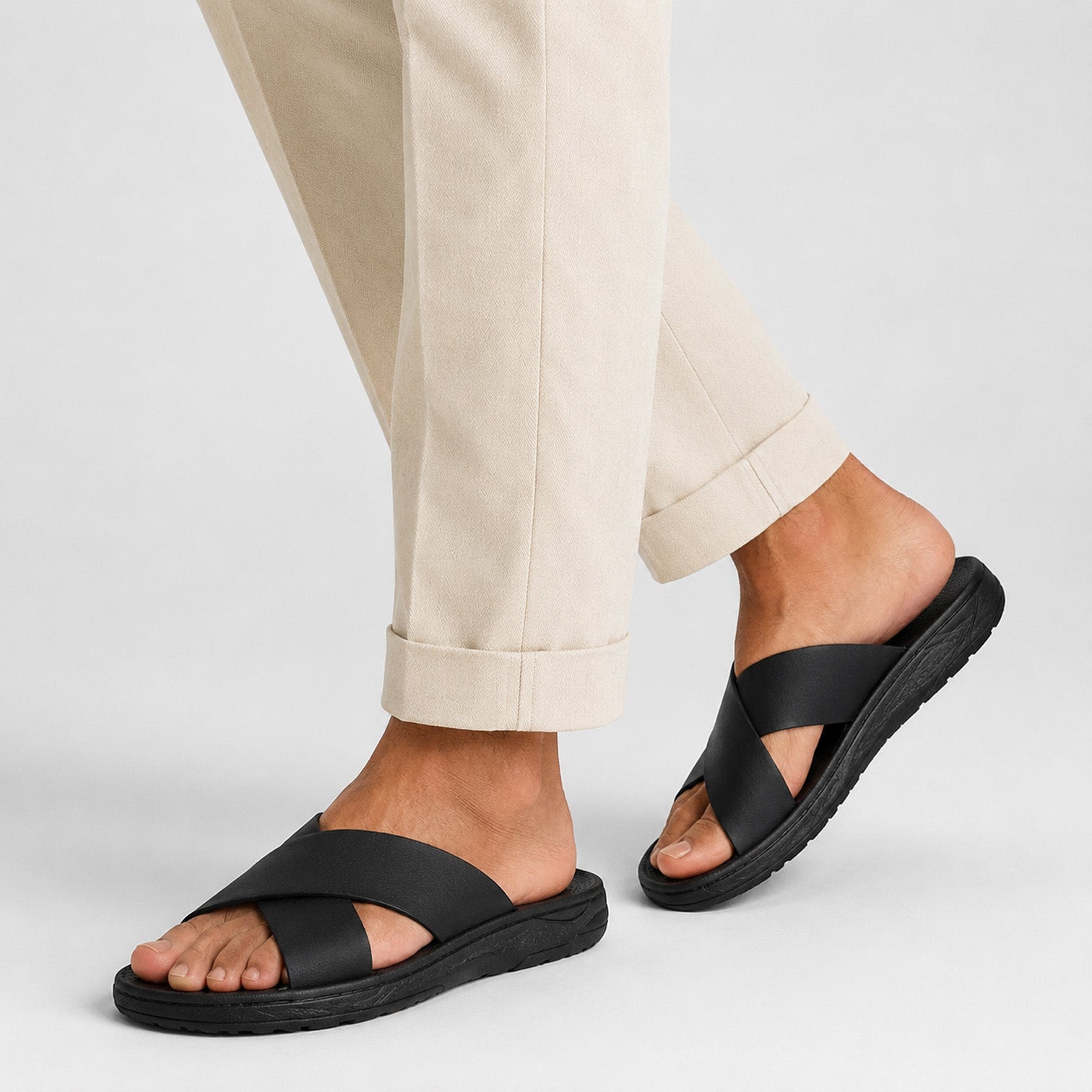 Monvaline | Men's Leather Slide Sandals with EVA Sole for Casual Summer Wear