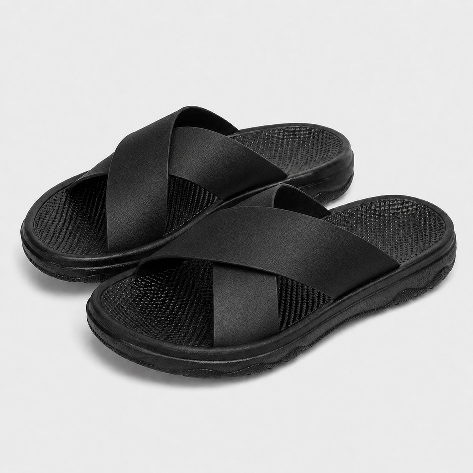 Monvaline | Men's Leather Slide Sandals with EVA Sole for Casual Summer Wear