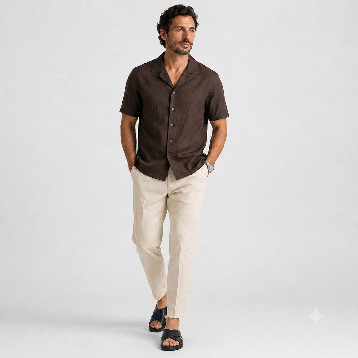 Monvaline | Men's Leather Slide Sandals with EVA Sole for Casual Summer Wear