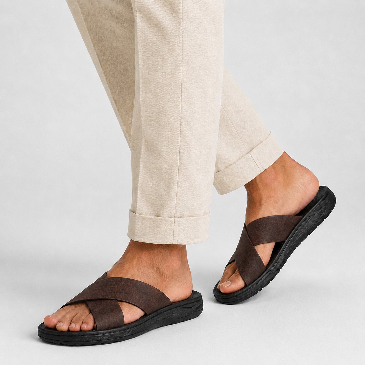 Monvaline | Men's Leather Slide Sandals with EVA Sole for Casual Summer Wear