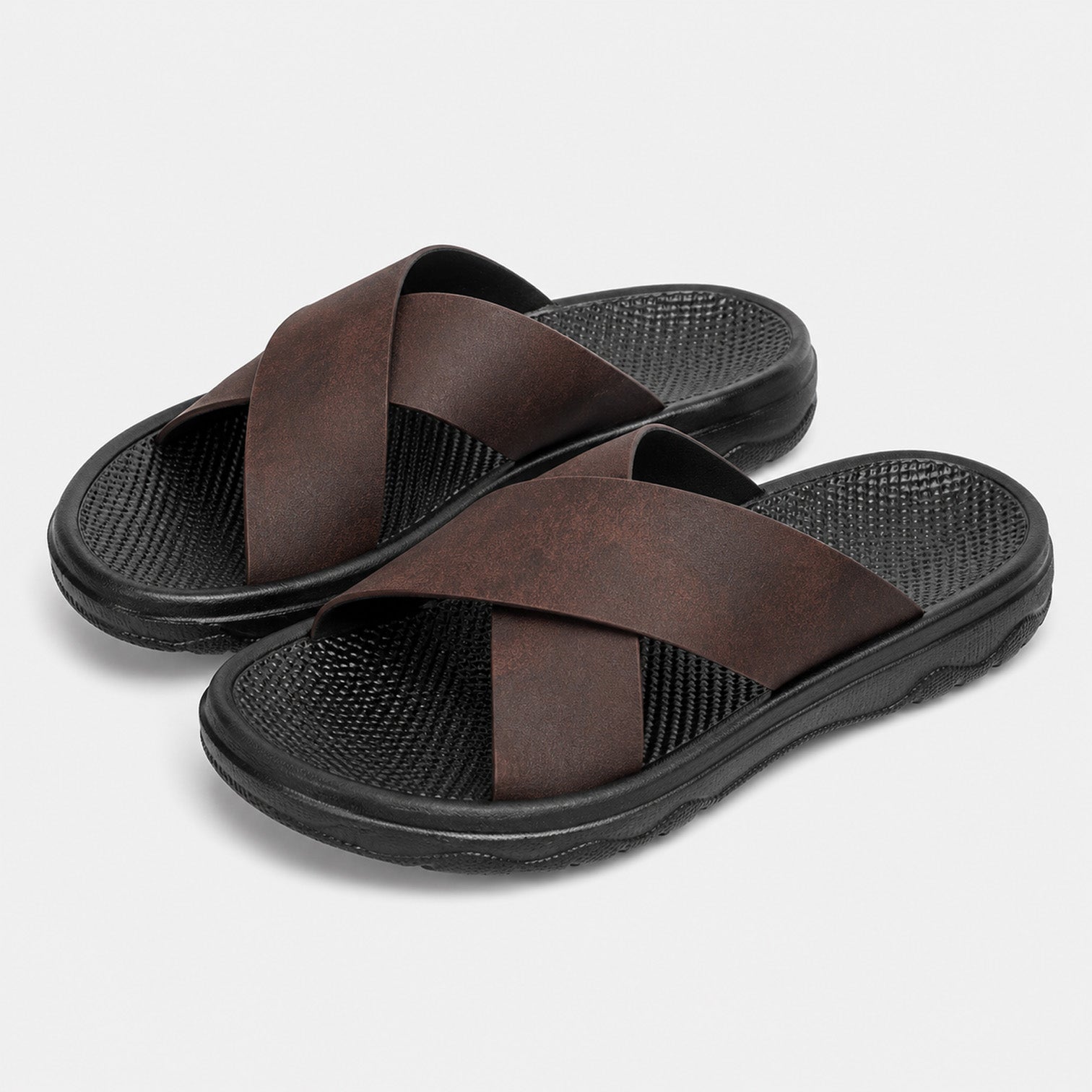 Monvaline | Men's Leather Slide Sandals with EVA Sole for Casual Summer Wear